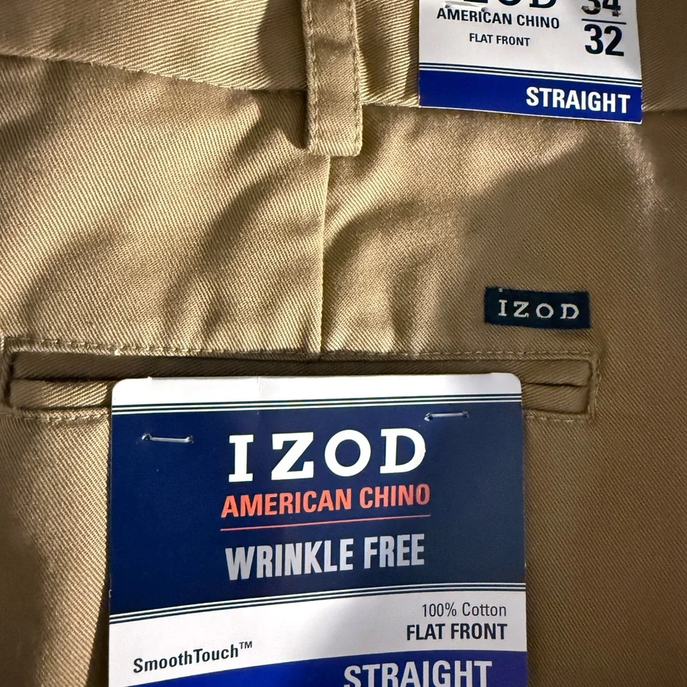 NWT IZOD American Chino Pants | Men’s 34x32 | Straight Fit | Khaki - Picture 4 of 7
